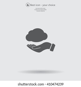 cloud on hand icon, vector illustration. Flat design style