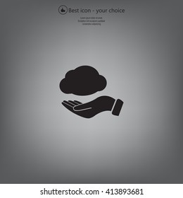 cloud on hand icon, vector illustration. Flat design style