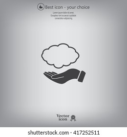 cloud on hand icon, vector illustration. Flat design style