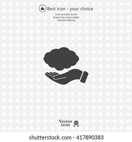 cloud on hand icon, vector illustration. Flat design style