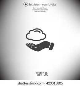 cloud on hand icon, vector illustration. Flat design style