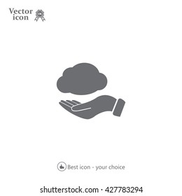 cloud on hand icon, vector illustration. Flat design style