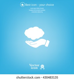 cloud on hand icon, vector illustration. Flat design style