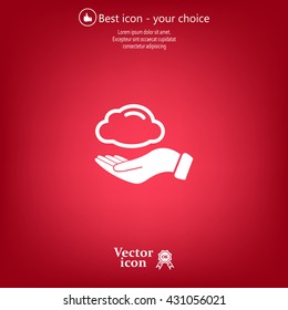 cloud on hand icon, vector illustration. Flat design style