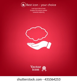 cloud on hand icon, vector illustration. Flat design style