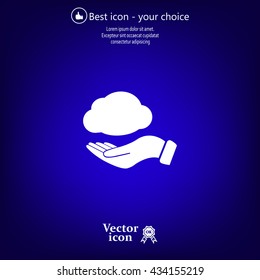 cloud on hand icon, vector illustration. Flat design style