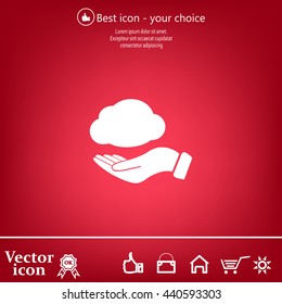 cloud on hand icon, vector illustration. Flat design style