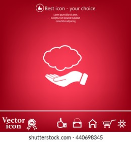 cloud on hand icon, vector illustration. Flat design style