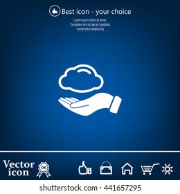 cloud on hand icon, vector illustration. Flat design style