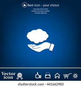 cloud on hand icon, vector illustration. Flat design style