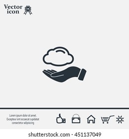 cloud on hand icon, vector illustration. Flat design style