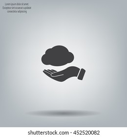 cloud on hand icon, vector illustration. Flat design style