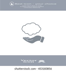 cloud on hand icon, vector illustration. Flat design style