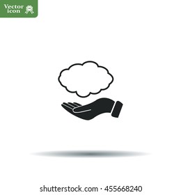 cloud on hand icon, vector illustration. Flat design style