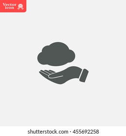 cloud on hand icon, vector illustration. Flat design style