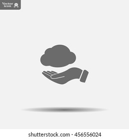 cloud on hand icon, vector illustration. Flat design style