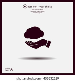 cloud on hand icon, vector illustration. Flat design style