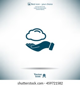 cloud on hand icon, vector illustration. Flat design style