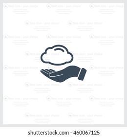 cloud on hand icon, vector illustration. Flat design style