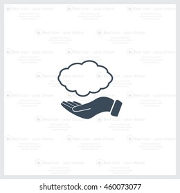 cloud on hand icon, vector illustration. Flat design style