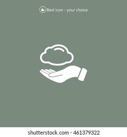 cloud on hand icon, vector illustration. Flat design style