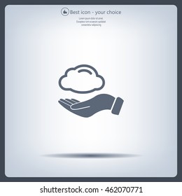 cloud on hand icon, vector illustration. Flat design style