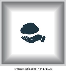 cloud on hand icon, vector illustration. Flat design style