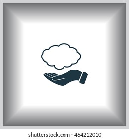 cloud on hand icon, vector illustration. Flat design style