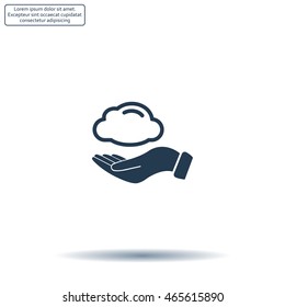 cloud on hand icon, vector illustration. Flat design style