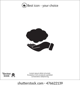 cloud on hand icon, vector illustration. Flat design style