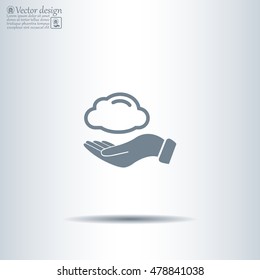 cloud on hand icon, vector illustration. Flat design style