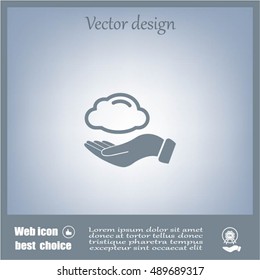cloud on hand icon, vector illustration. Flat design style