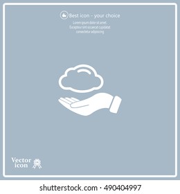 cloud on hand icon, vector illustration. Flat design style