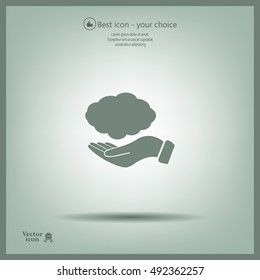 cloud on hand icon, vector illustration. Flat design style