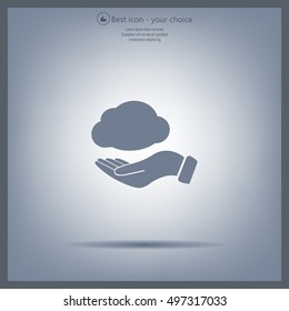 cloud on hand icon, vector illustration. Flat design style
