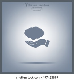 cloud on hand icon, vector illustration. Flat design style