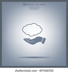 cloud on hand icon, vector illustration. Flat design style