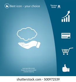 cloud on hand icon, vector illustration. Flat design style