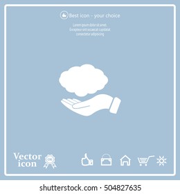 cloud on hand icon, vector illustration. Flat design style