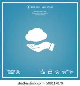cloud on hand icon, vector illustration. Flat design style