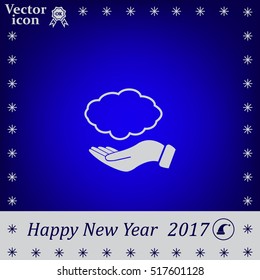 cloud on hand icon, vector illustration. Flat design style