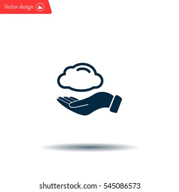 cloud on hand icon, vector illustration. Flat design style