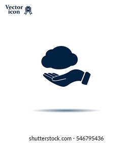 cloud on hand icon, vector illustration. Flat design style