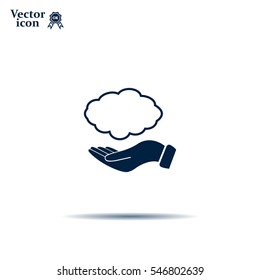 cloud on hand icon, vector illustration. Flat design style
