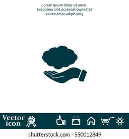 cloud on hand icon, vector illustration. Flat design style