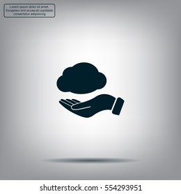 cloud on hand icon, vector illustration. Flat design style