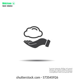 cloud on hand icon, vector illustration. Flat design style