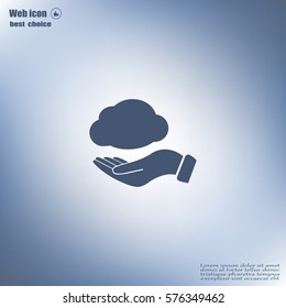 cloud on hand icon, vector illustration. Flat design style