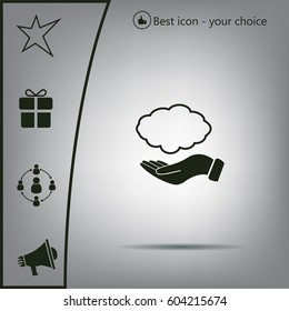 cloud on hand icon, vector illustration. Flat design style