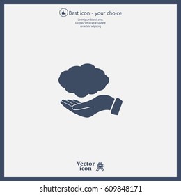 cloud on hand icon, vector illustration. Flat design style